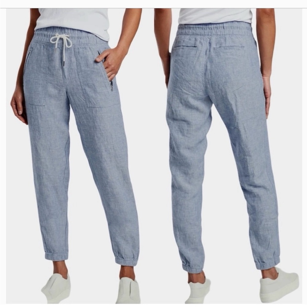 Athleta Light Blue Linen-Blend Joggers